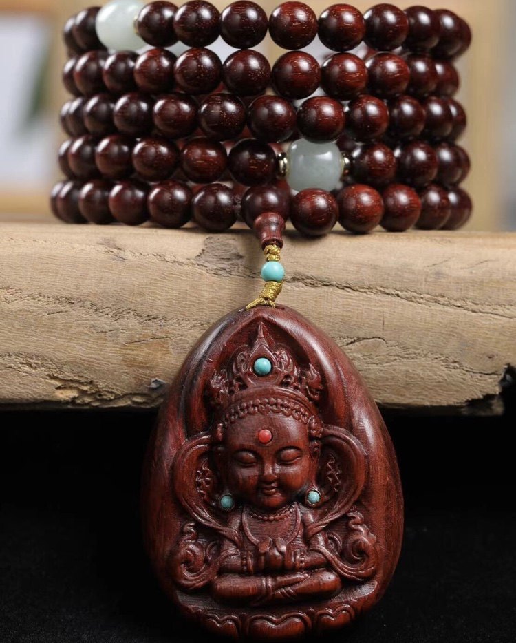 非洲小叶紫檀木质度母观音吊坠男女佛珠项链菩提