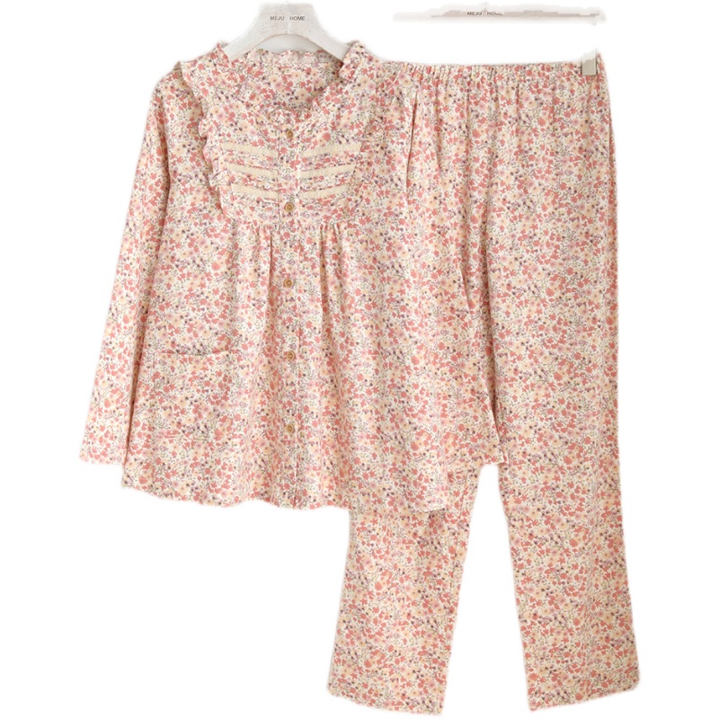 睡衣女士春秋纯棉磨毛日系小碎花可爱圆领全棉睡衣