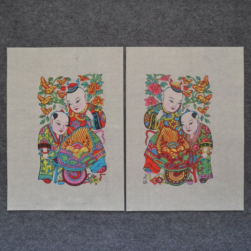 正宗送宝童子送子麒麟同春富贵门神手工武门神年画