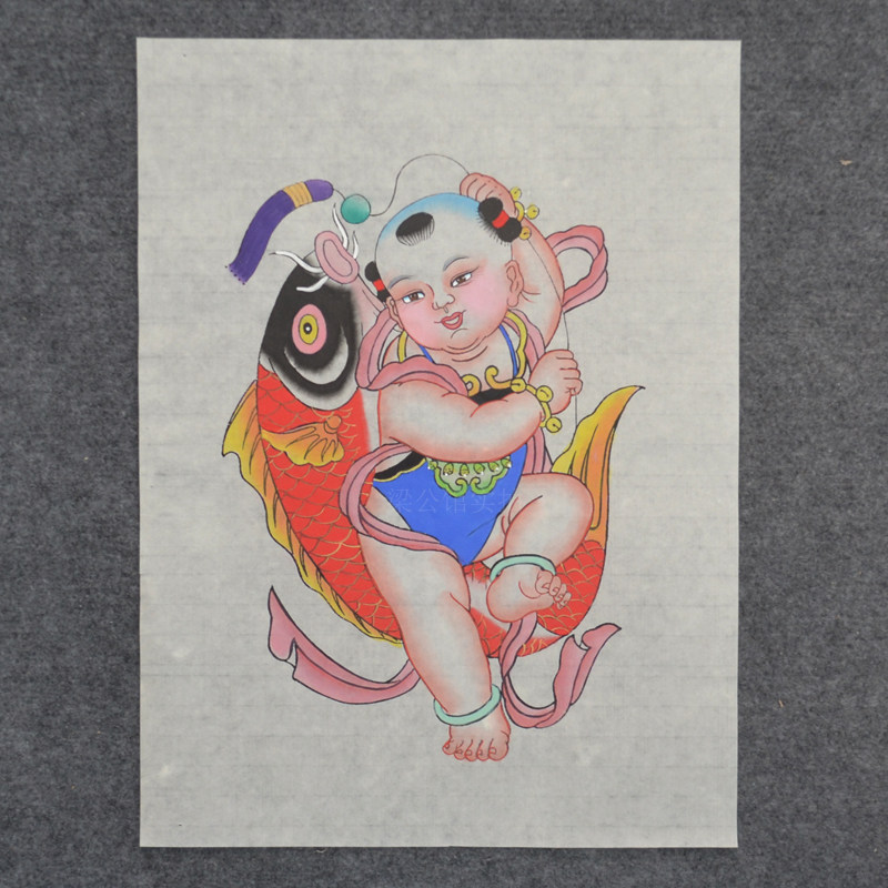 正宗杨柳青年画手绘年画娃娃连年有余放鞭炮传统年画春节用品礼品