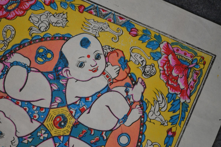 武强木版年画六子争头大幅超值邮票同款装裱年画