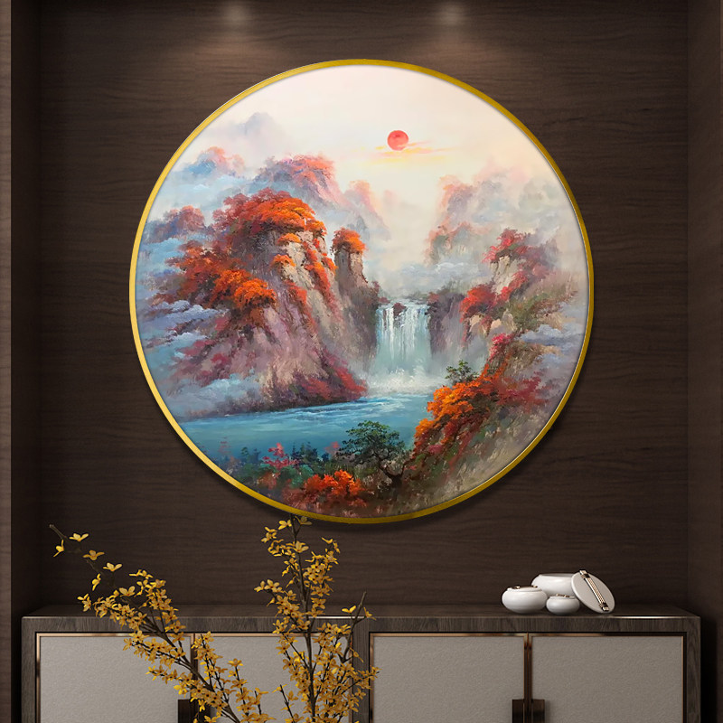 圆形装饰画玄关油画走廊壁画现代新中式客厅挂画油画