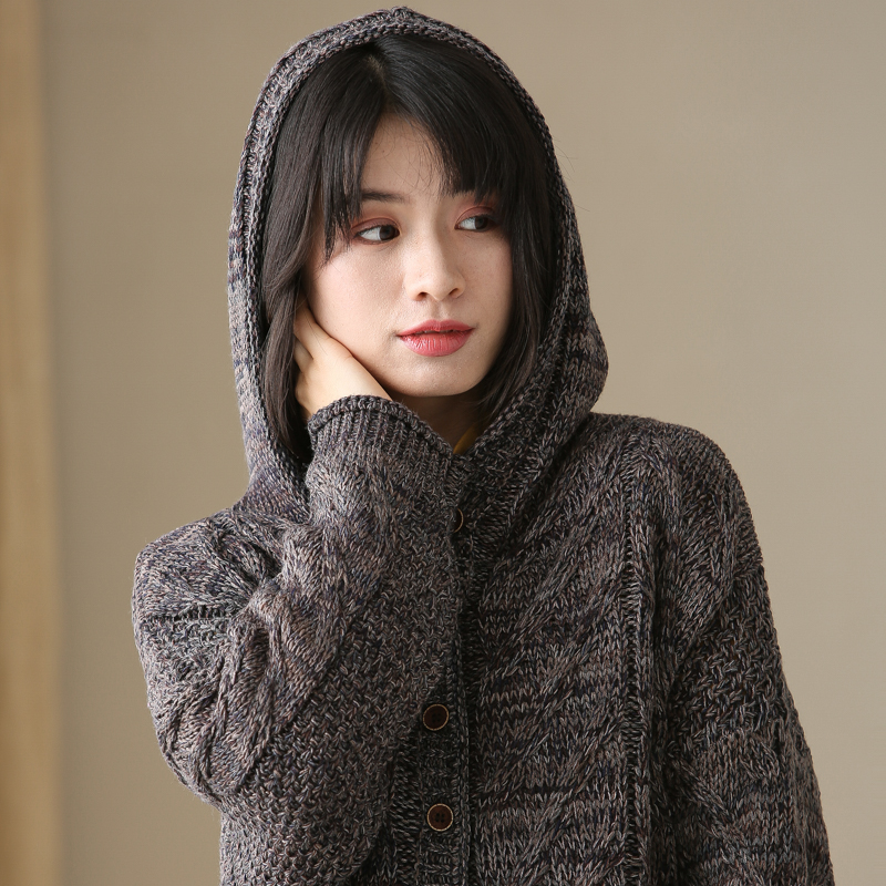 毛衣外套女开2022春秋新款宽松连帽针织衫保暖毛针织衫