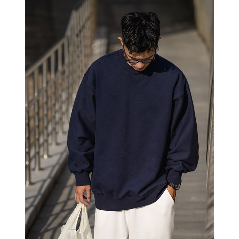 BDCT 21AW 纯色圆领卫衣男cityboy 日系加绒宽松套头上衣oversize