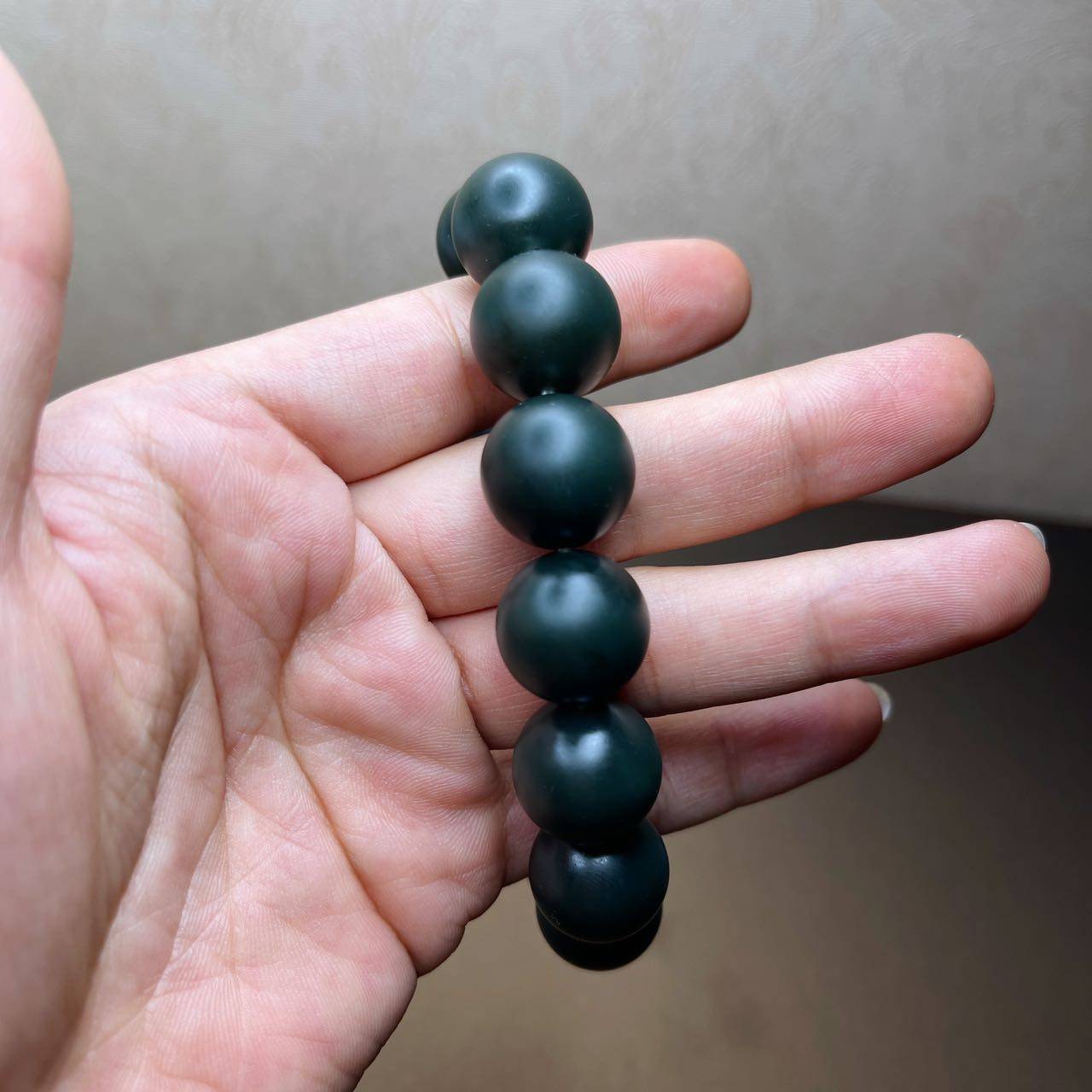 新疆和田玉塔青玉细料大圆珠子男柔光油天然手饰