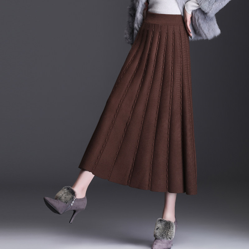 针织半裙冬裙女半身裙长款脚踝字裙mm遮跨毛线半身裙