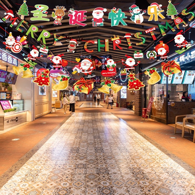 圣诞节装饰品纸拉店铺卖场商场活动活动场场景气氛节日装扮用品