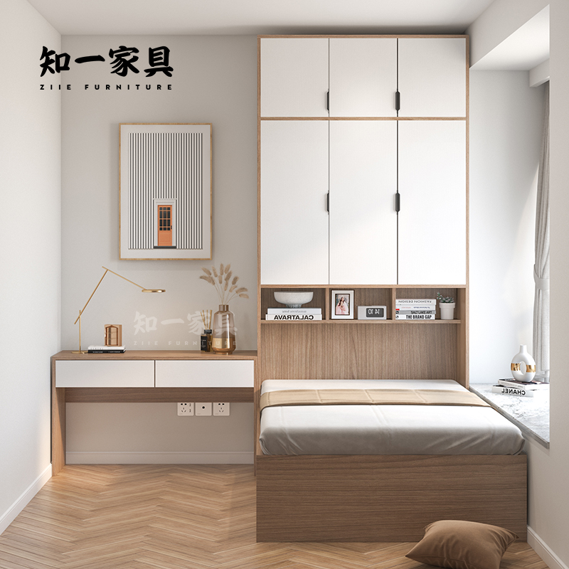 简约小户户型衣柜一体省空间高箱榻榻米储物床板板式床