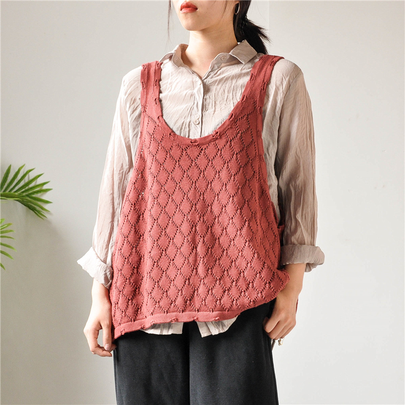 复古文艺秋冬坎肩毛线背心女外宽松大码镂空背心吊带