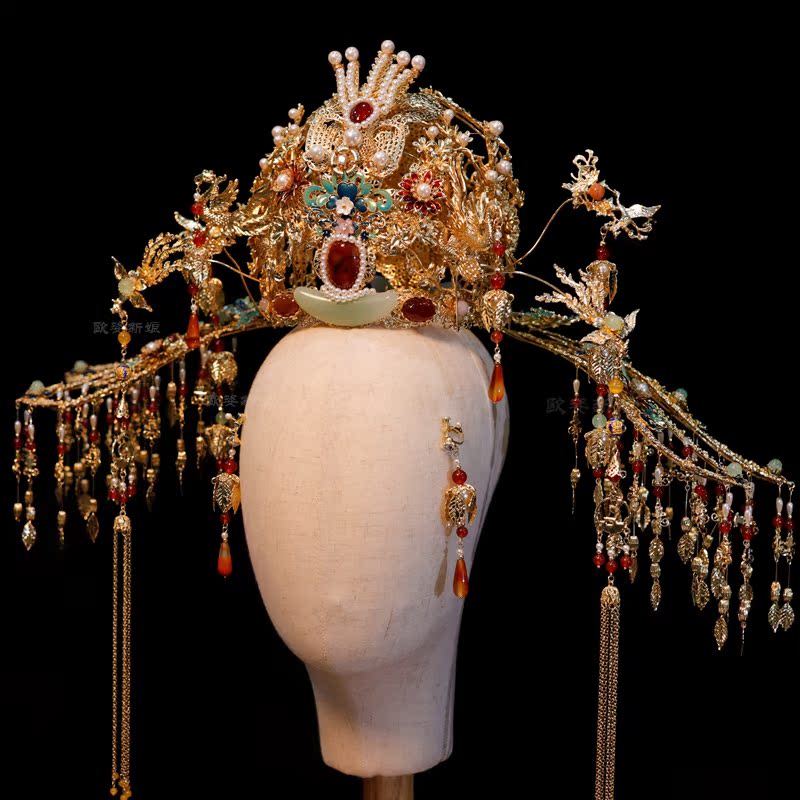 明制汉唐婚礼凤冠复古宫廷发冠凤冠霞帔皇后大婚中式大气新娘发饰
