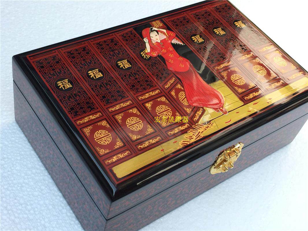 平遥古典漆器礼金新娘盖头结婚拜帖盒下聘礼盒首饰盒