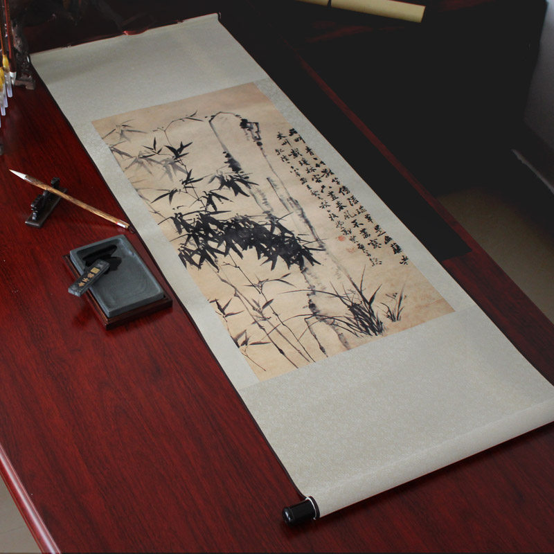 郑板桥竹子卷轴书房客厅办公室装饰丝绸墨竹国画国画