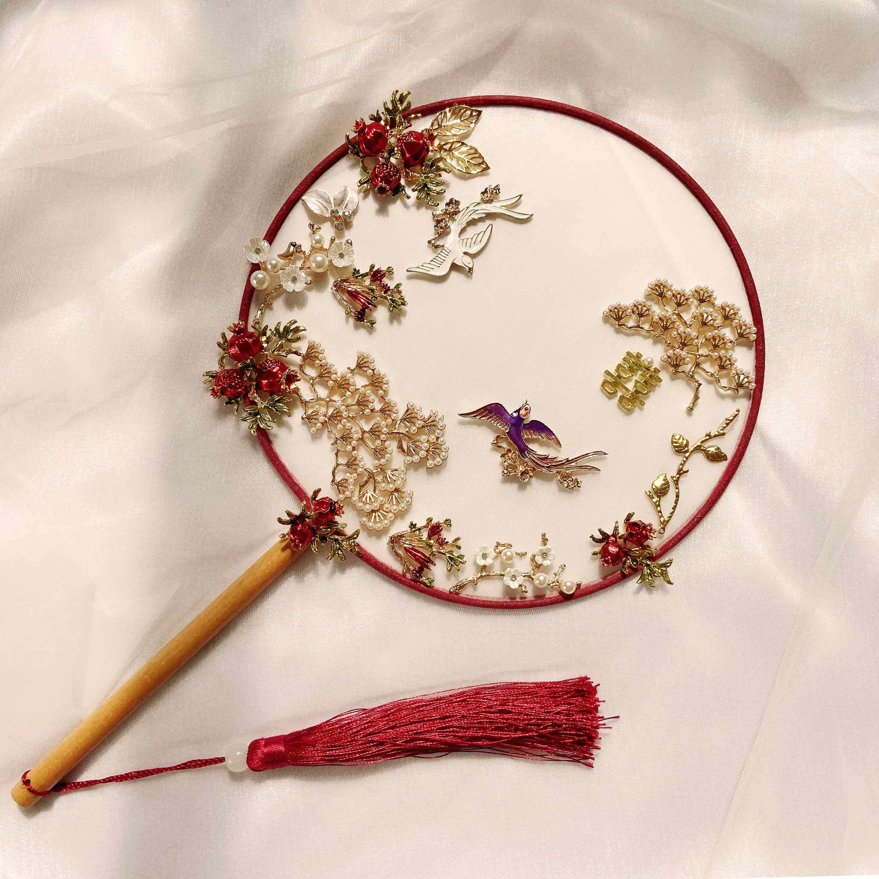 古典新娘结婚圆扇中式团扇diy手工秀禾服喜扇工艺扇