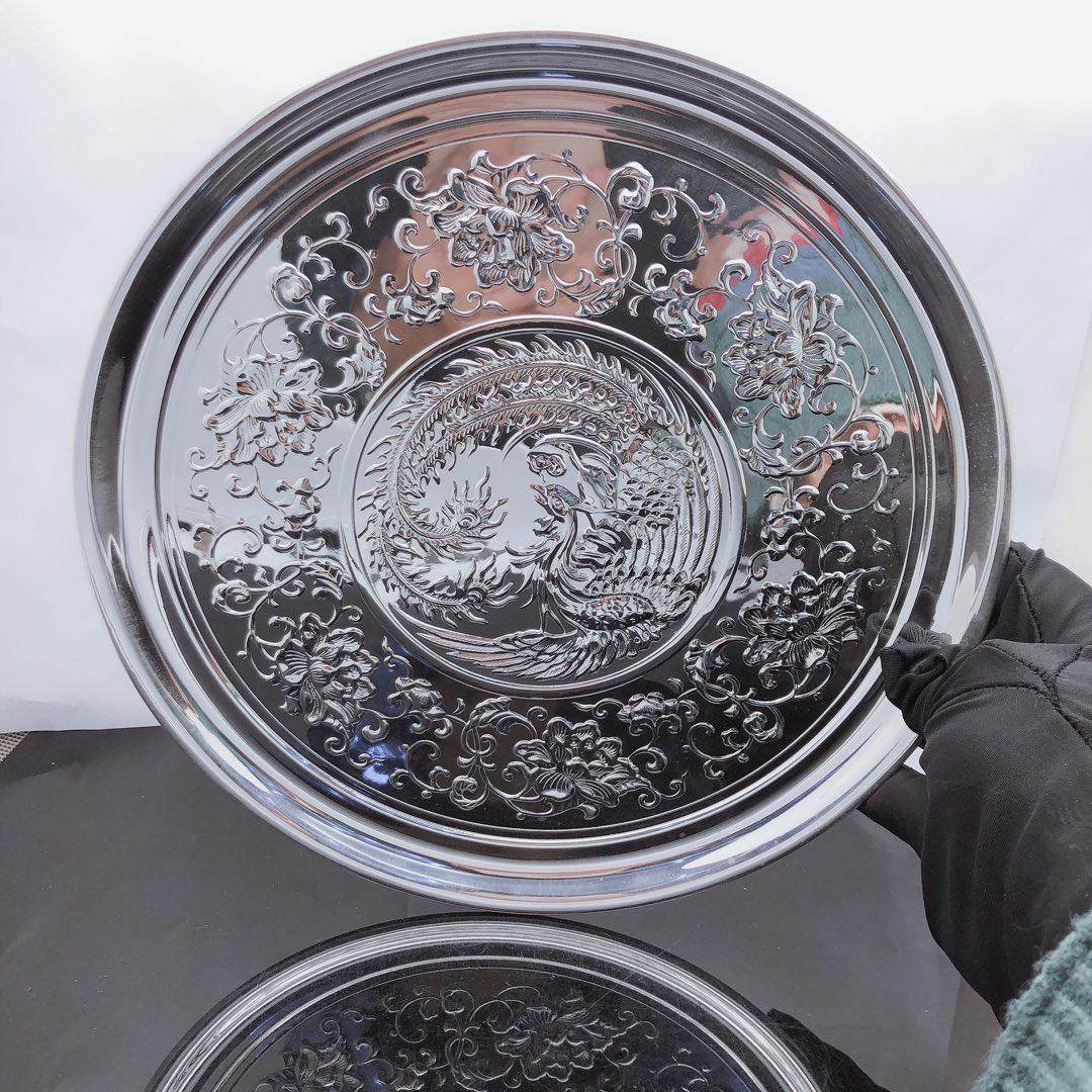 百寻新款龙凤手工银盘纯银托盘茶盘餐具酒具摆件