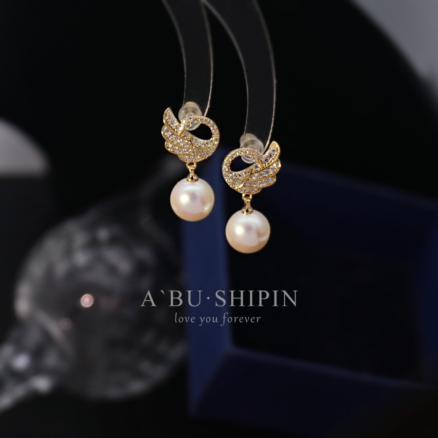 简约天鹅耳环女仿珍珠短款耳坠精致网红气质耳环