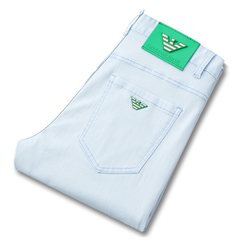 高端新款春夏季修身直筒牛仔裤男薄款小脚裤弹力休闲浅色长裤潮牌