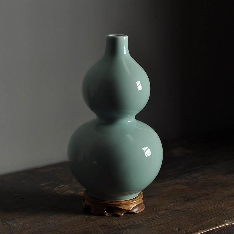 龙泉青瓷大号葫芦瓶 陶瓷花瓶摆件书房客厅卧室大花瓶工艺品摆件