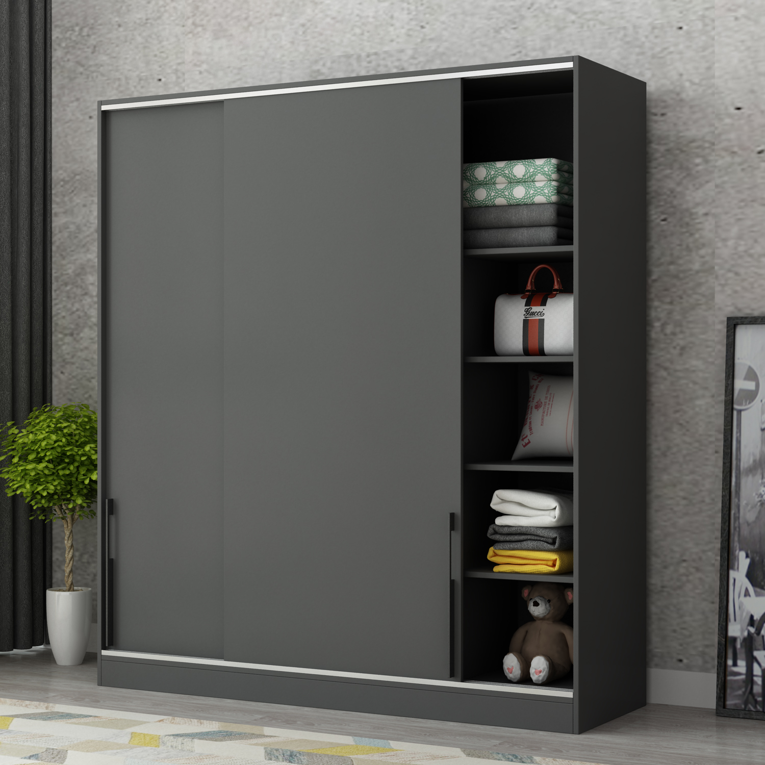 北欧衣柜简易推拉门板式定制整体组装卧室移门衣柜