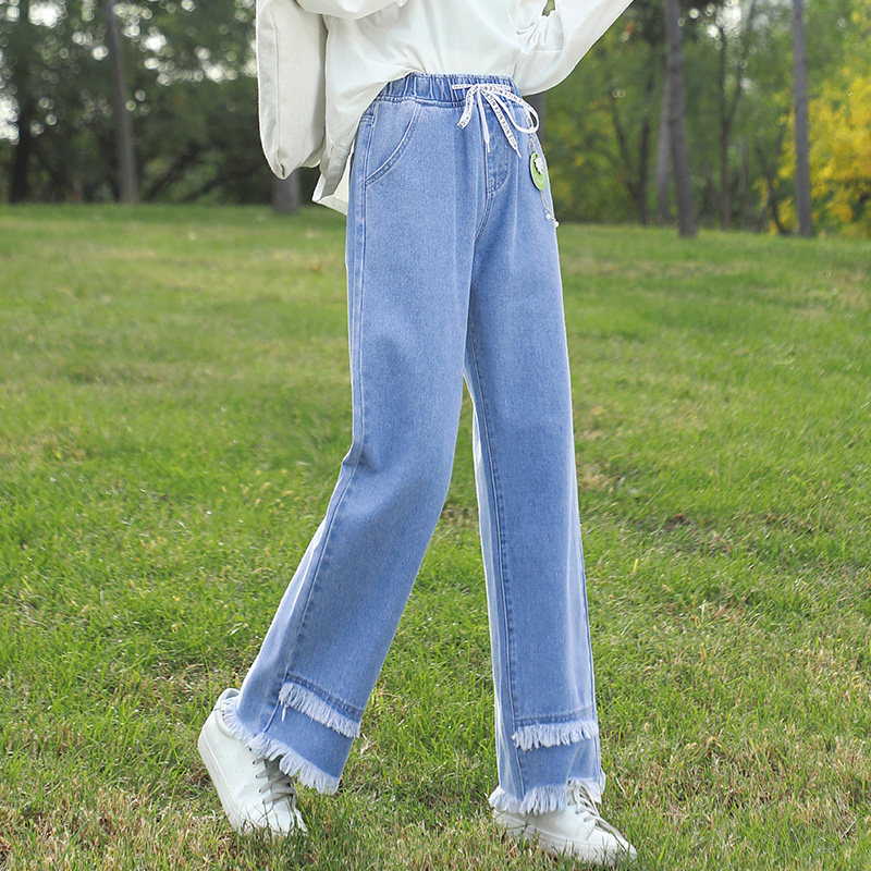 少女阔腿15岁宽腿中小学生青少年宽松女大筒裤牛仔牛仔裤