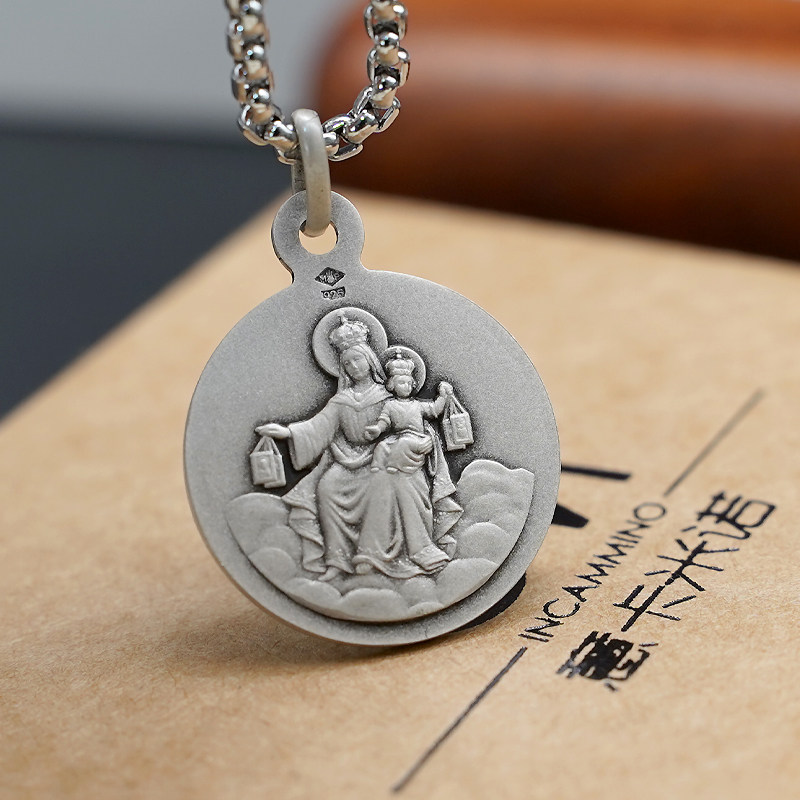 925银耶稣圣衣圣母圣牌法国进口复古天主教圣物意卡米诺项链吊坠