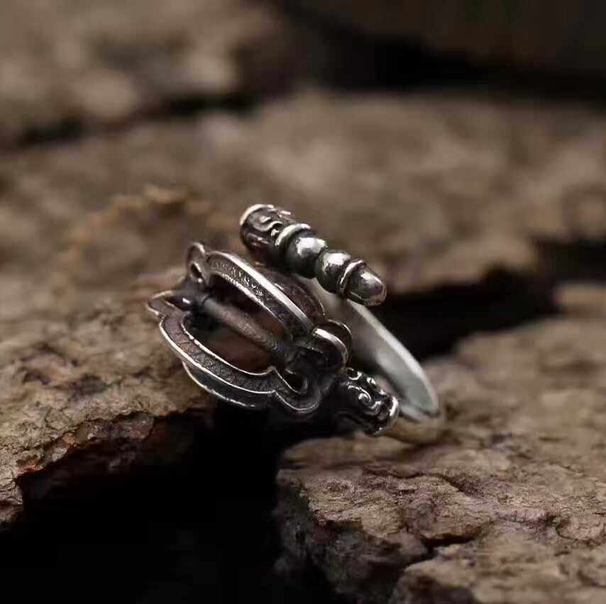 足银西游记法器纯银戒指金箍棒九锡禅杖九齿钉耙月牙戒指