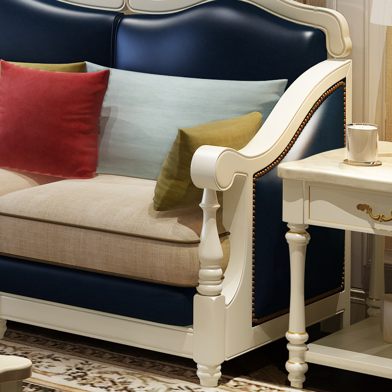 美式全实木沙发现代简约皮艺布艺小户型欧式客厅转角贵妃沙发组合