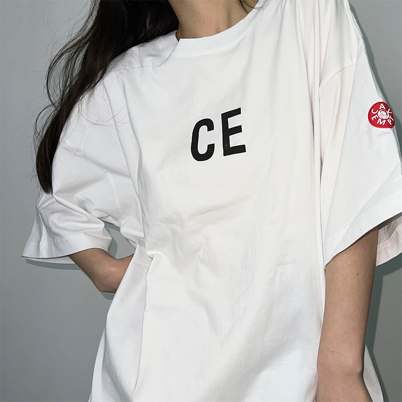 LIFECAVEMPT基础款CE短袖日潮重磅250g精梳长绒棉反光印花情侣t恤