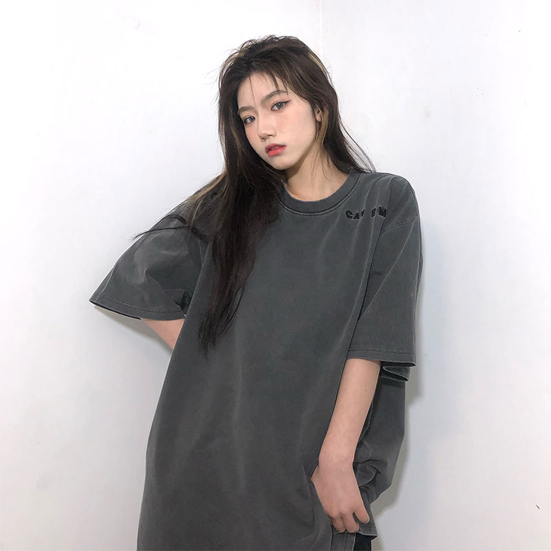 LIFE CAVEMPT OVERDYE CE水洗做旧纯色刺绣短袖男女重磅复古日系t