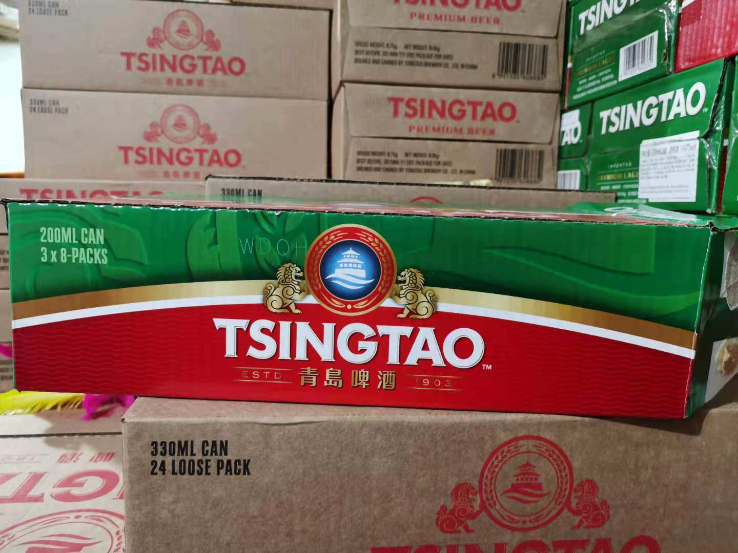 山东特产青岛啤酒新款出口双狮狮子版绿罐220ml24nini啤酒