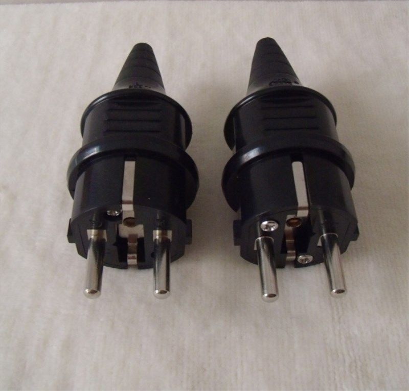 插头欧标2眼法标德式欧式16a黑色防水德标插头