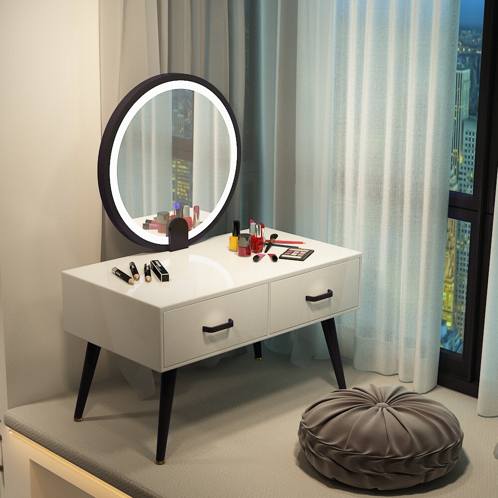 飘窗梳妆台多功能小型卧室化妆台北欧化妆台小租房化妆桌网红带灯