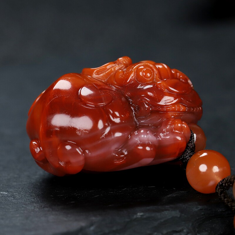 貔貅墨雨轩天然凉山南红玛瑙柿子吊坠招财挂件项坠