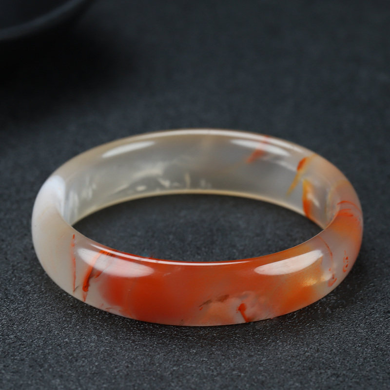 南红手镯墨雨轩天然凉山玛瑙冰飘女士内径53mm手镯