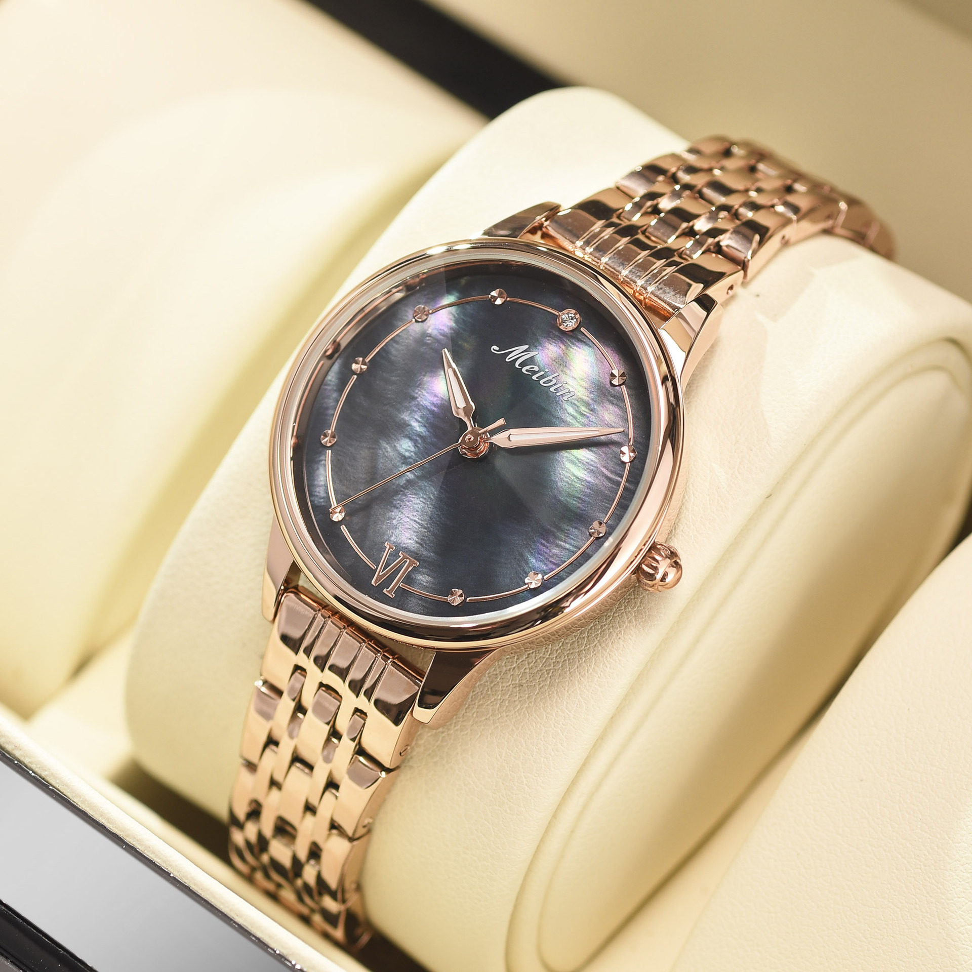 抖音快手直播同款meibin美宾钢带防水女士手表国产腕表