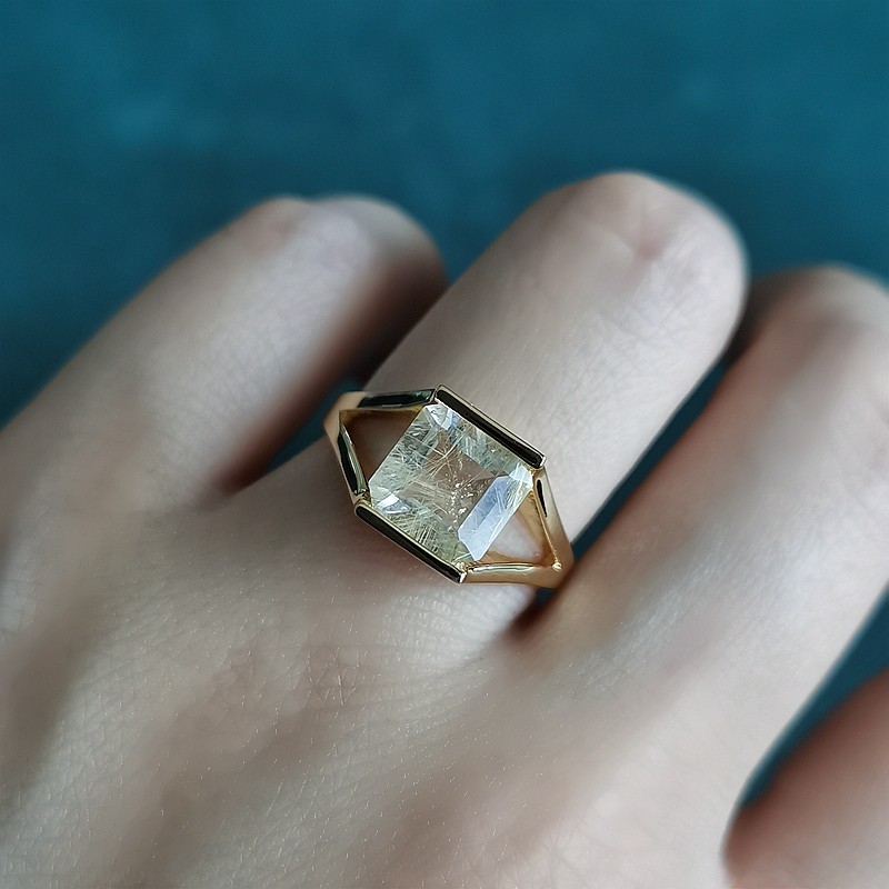 解构简约纯银戒指小众ins方形正财戒指