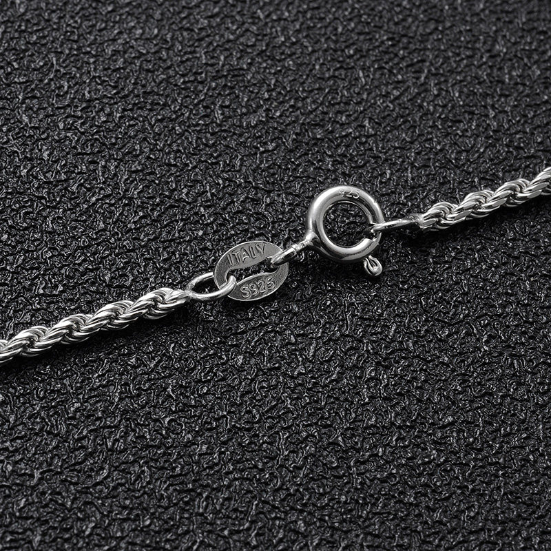 s925silverropechain纯银白金麻花链绳项链男女项链