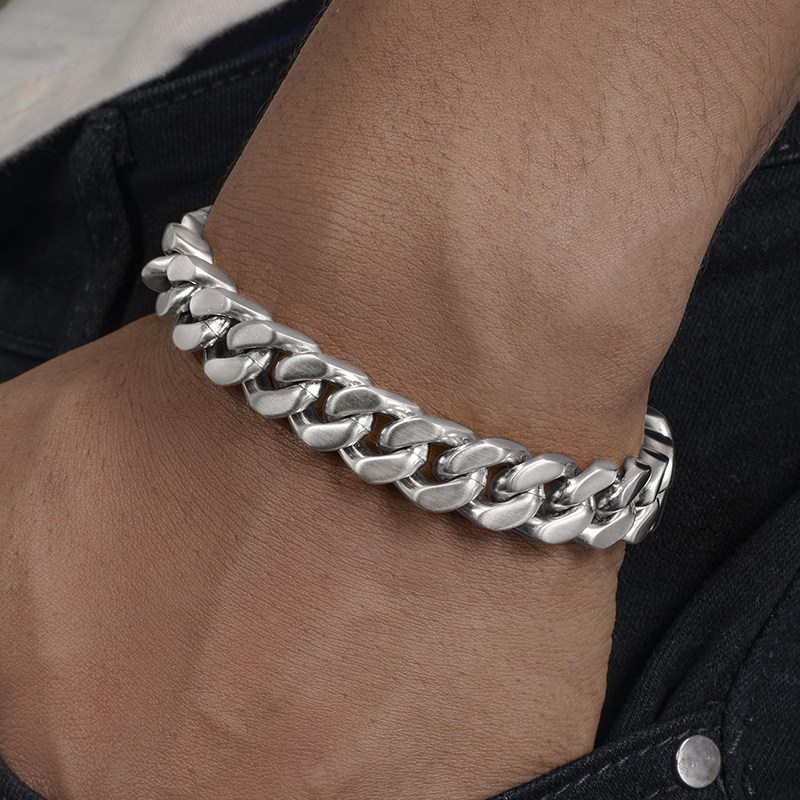 grgr银色磨砂古巴手链男女嘻哈情侣款同款欧美潮流手链