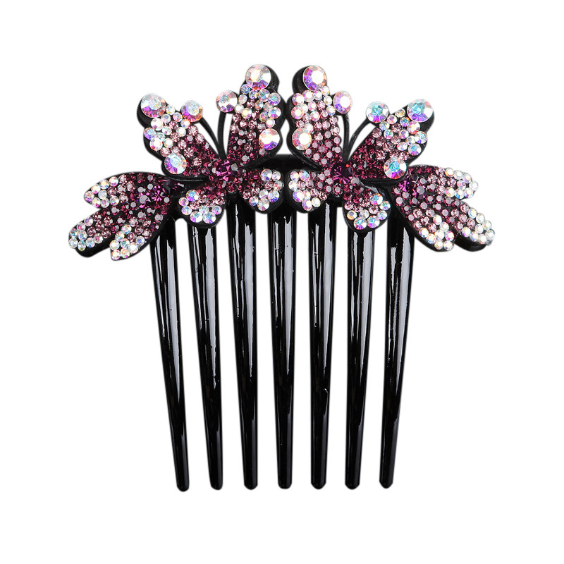 七齿发梳蝴蝶插梳水钻发夹韩国盘头头饰盘发发夹水晶卡子妈妈发饰