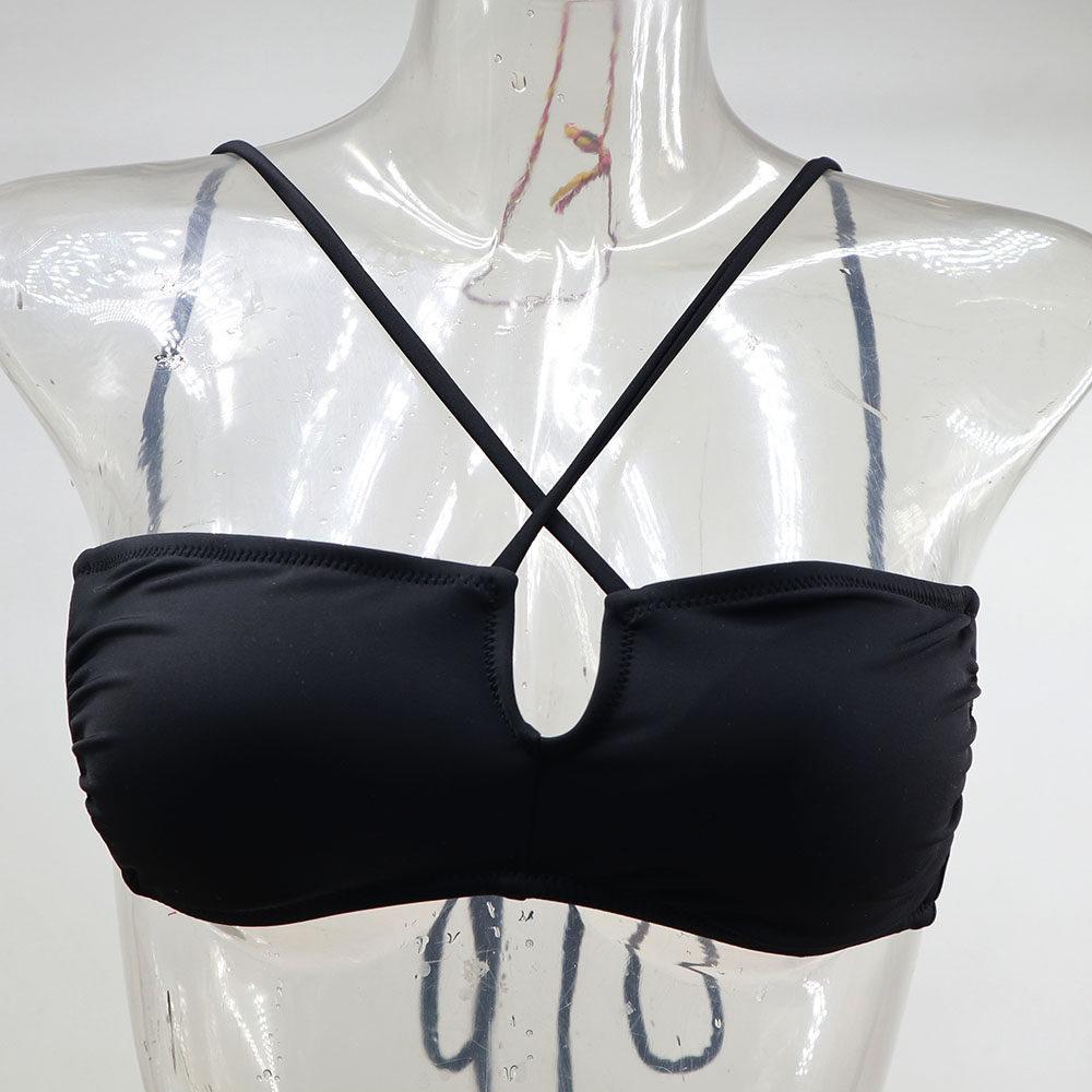 新款黑色抹胸比基尼泳装聚拢大胸弹性泳衣欧美比基尼