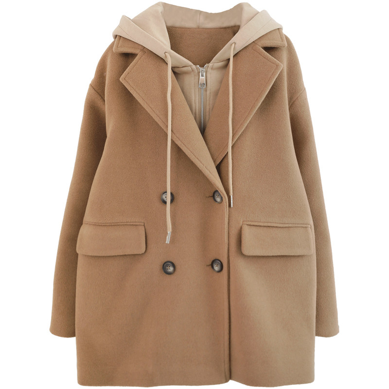 金大班英伦风驼棕色西装式毛呢子大衣短款外套女2020冬季新款古早