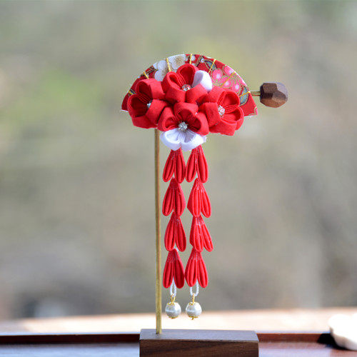 夏夏手日式和风发饰流苏扇子樱花发夹发簪细工发饰
