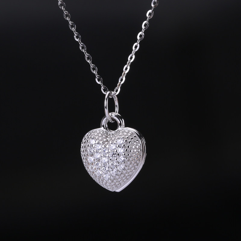 diy珍珠配件s925纯银微镶精工镂空心形吊坠项坠