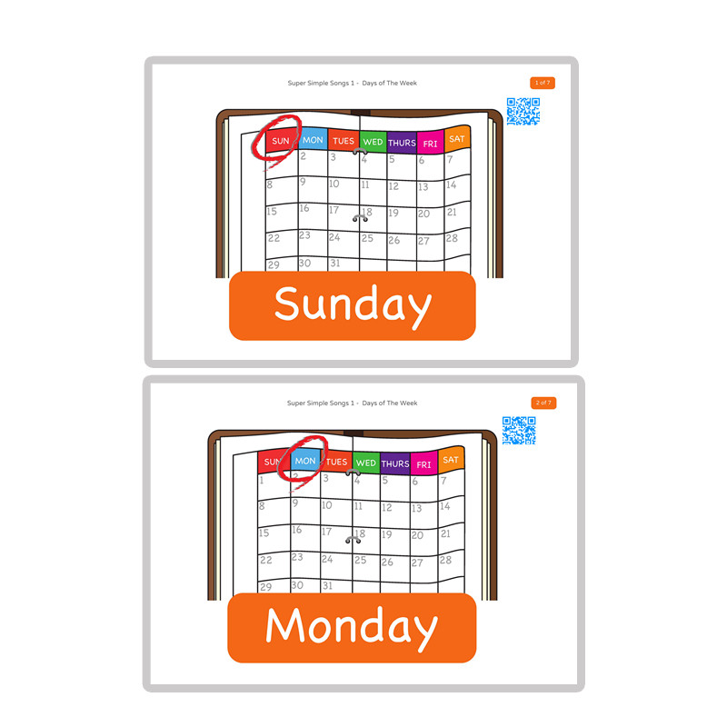 week 星期7天英语大卡片一周日历闪卡右脑早教幼儿园英文教师教具