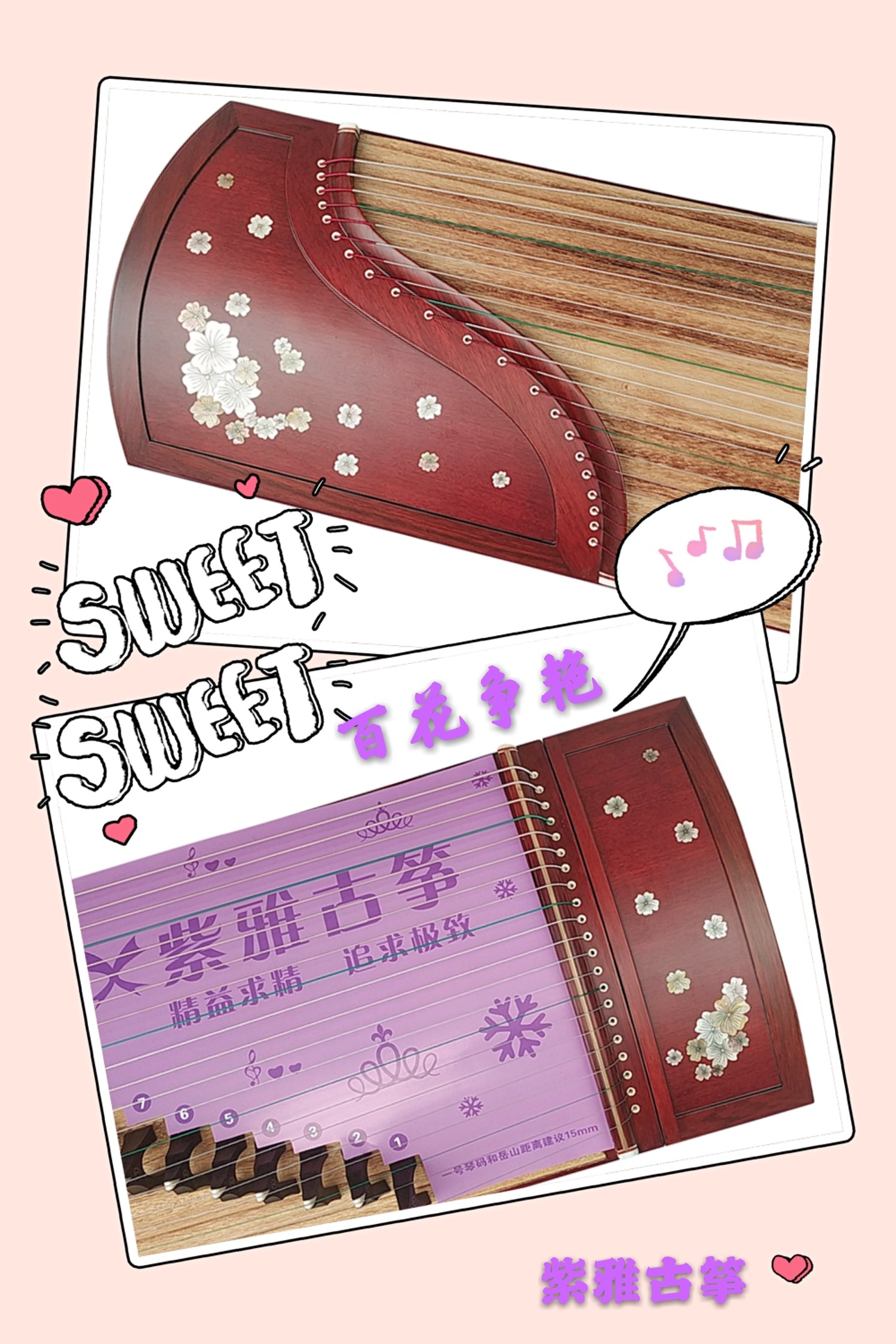 古筝紫雅百花争艳初学者新手入门刺猬紫檀考级艺考琴筝古筝