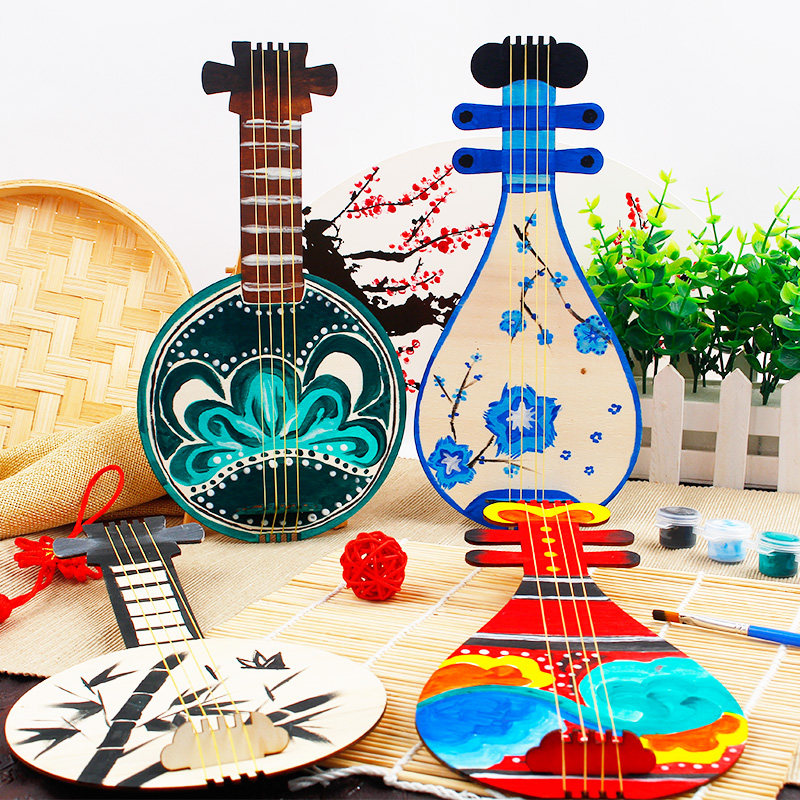 母亲节乐器古琴琵琶美术绘画幼儿园手工diy制作手工创意粘贴类