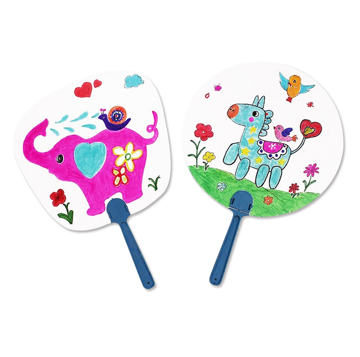 家庭亲子卡通白胚小扇子涂鸦绘画幼儿园儿童diy白模填色