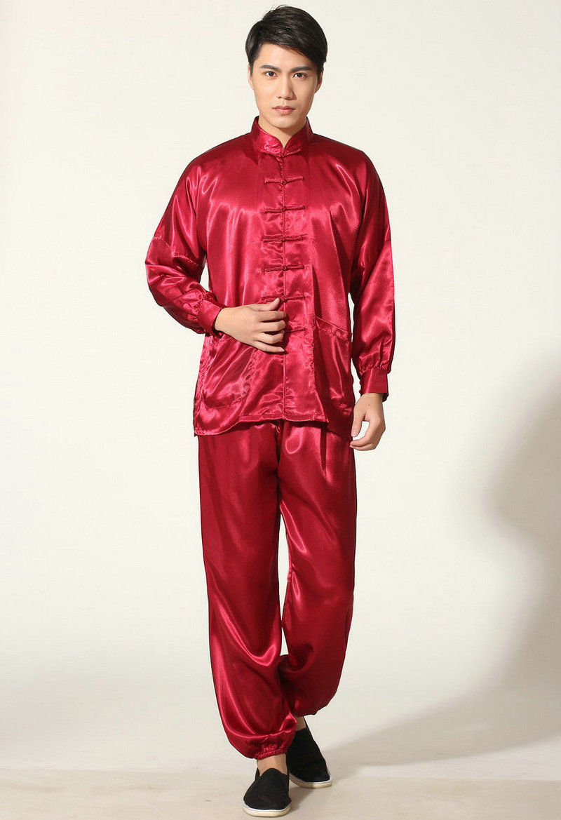 太极服长袖套装薄款丝质晨练服中老年青年武术太极服舞台演出服男