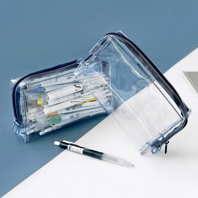 简约考试专用女防水透明拉链笔袋文具袋大容量高考中考铅笔盒收纳