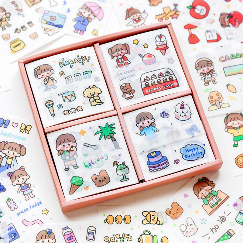 贴纸手账套装可爱卡通少女心人物手帐素材装饰小贴画---->去商城购买