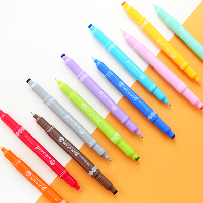 日本tombow蜻蜓 ws-pd圆点笔荧光记号双头水彩打卡手账笔12色套装